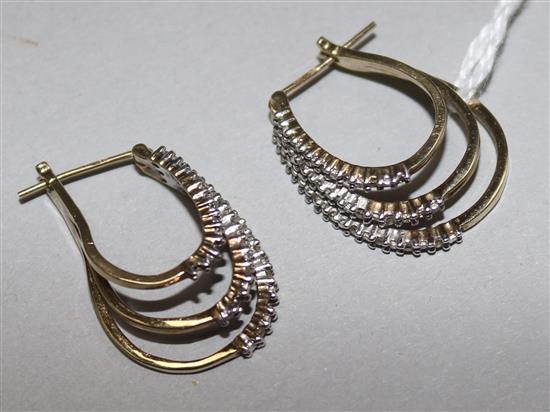 A pair of 9ct gold and diamond mult-hoop earrings (faults),